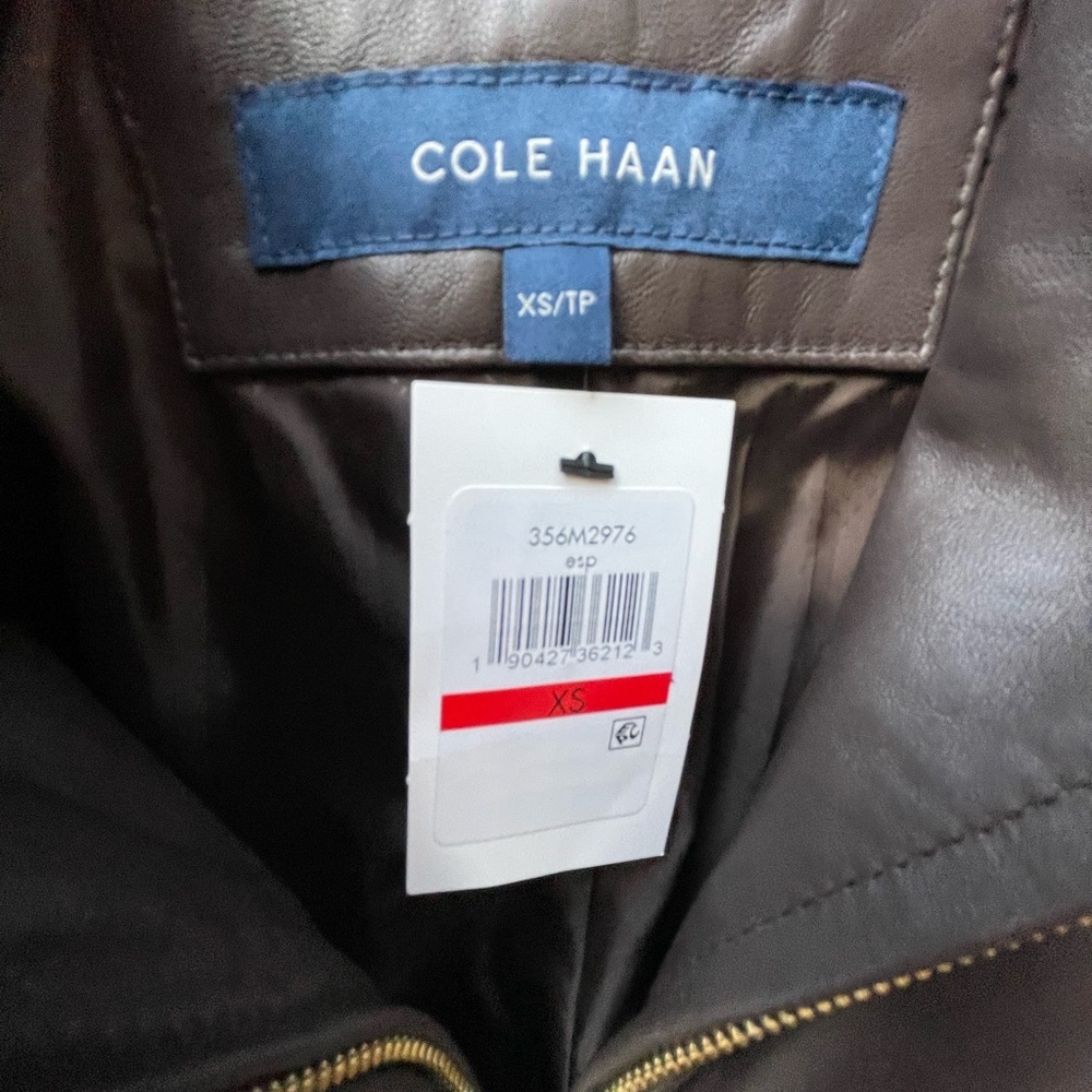 NWT Cole Haan Stone Lambskin Leather Wing Collar Jacket XS/TP - Picture 2 of 10